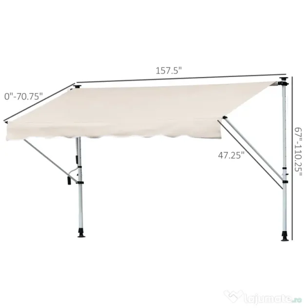 Outsunny Copertina Solară Extensibilă cu Manivelă, Structură Metalică Telescopică, Poliester, 400x120 cm | Aosom Romania