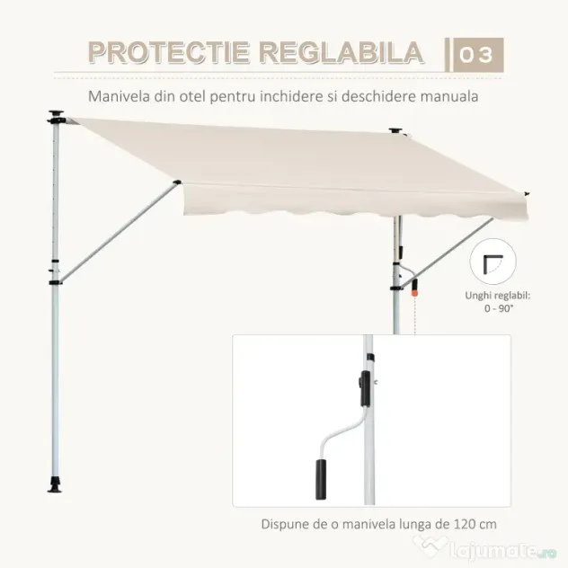 Outsunny Copertina Solară Extensibilă cu Manivelă, Structură Metalică Telescopică, Poliester, 400x120 cm | Aosom Romania