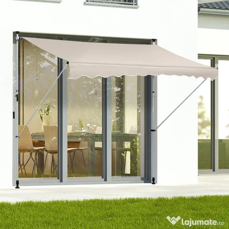 Outsunny Copertina Solară Extensibilă cu Manivelă, Structură Metalică Telescopică, Poliester, 400x120 cm | Aosom Romania