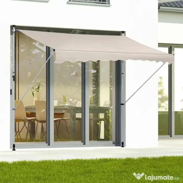 Outsunny Copertina Solară Extensibilă cu Manivelă, Structură Metalică Telescopică, Poliester, 400x120 cm | Aosom Romania