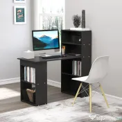 Birou Modern pentru Acasa cu Rafturi de Depozitare pe 6 Niveluri, Masa de Scris cu Raft pentru Carti, Negru HOMCOM | Aosom Romania 