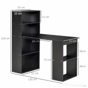 Birou Modern pentru Acasa cu Rafturi de Depozitare pe 6 Niveluri, Masa de Scris cu Raft pentru Carti, Negru HOMCOM | Aosom Romania 