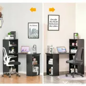 Birou Modern pentru Acasa cu Rafturi de Depozitare pe 6 Niveluri, Masa de Scris cu Raft pentru Carti, Negru HOMCOM | Aosom Romania 
