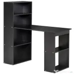 HOMCOM Birou PC din Lemn cu 6 Rafturi Laterale pentru Depozitare, 120x55x120 cm, Negru