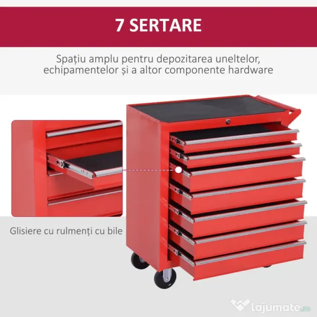 DURHAND Cărucior de unelte, 2 sertare mici și 5 sertare mari, oțel, până la 150 kg, 69 x 33 x 75 cm, roșu | Aosom Romania