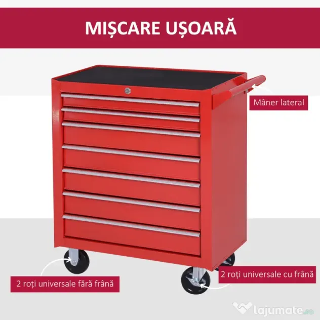 DURHAND Cărucior de unelte, 2 sertare mici și 5 sertare mari, oțel, până la 150 kg, 69 x 33 x 75 cm, roșu | Aosom Romania