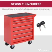 DURHAND Cărucior de unelte, 2 sertare mici și 5 sertare mari, oțel, până la 150 kg, 69 x 33 x 75 cm, roșu | Aosom Romania