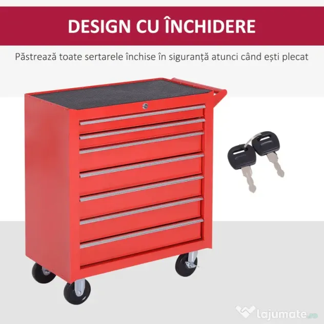 DURHAND Cărucior de unelte, 2 sertare mici și 5 sertare mari, oțel, până la 150 kg, 69 x 33 x 75 cm, roșu | Aosom Romania
