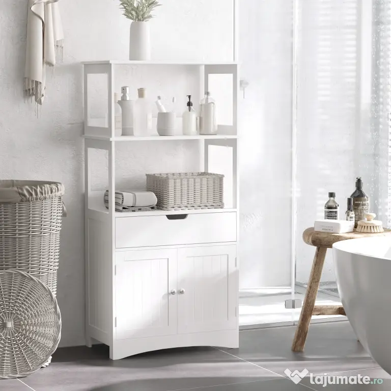 kleankin Dulap multifunctional cu rafturi, MDF, 60x33x122.5 cm, Alb