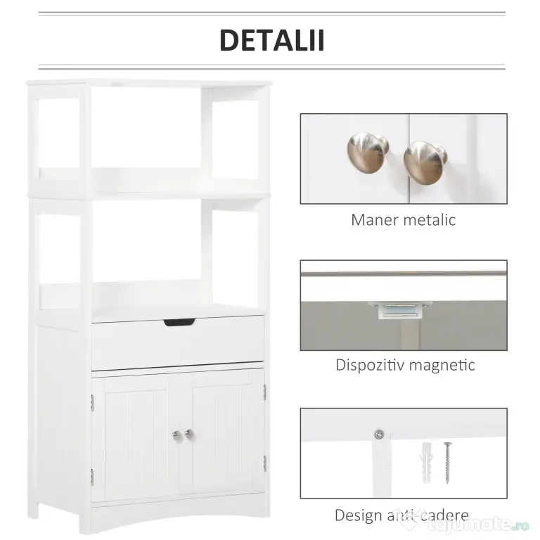 kleankin Dulap multifunctional cu rafturi, MDF, 60x33x122.5 cm, Alb