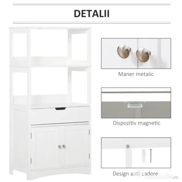 kleankin Dulap multifunctional cu rafturi, MDF, 60x33x122.5 cm, Alb