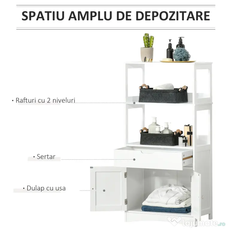kleankin Dulap multifunctional cu rafturi, MDF, 60x33x122.5 cm, Alb