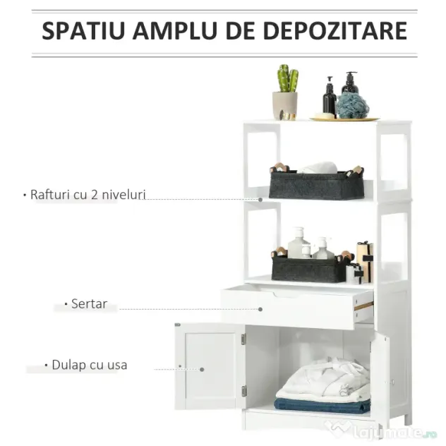 kleankin Dulap multifunctional cu rafturi, MDF, 60x33x122.5 cm, Alb
