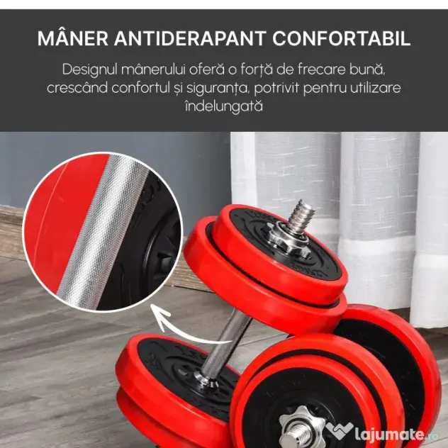 HOMCOM Set Haltere și Gantere 20 kg, Discuri Acoperite în PP, Antrenament Forță și Fitness Acasă | Aosom Romania