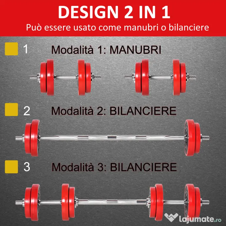 HOMCOM Set Haltere și Gantere 20 kg, Discuri Acoperite în PP, Antrenament Forță și Fitness Acasă | Aosom Romania
