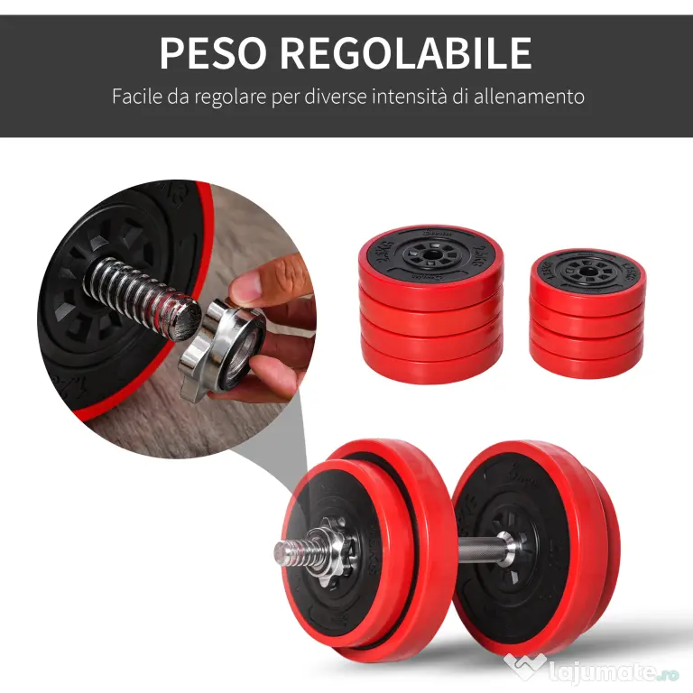 HOMCOM Set Haltere și Gantere 20 kg, Discuri Acoperite în PP, Antrenament Forță și Fitness Acasă | Aosom Romania