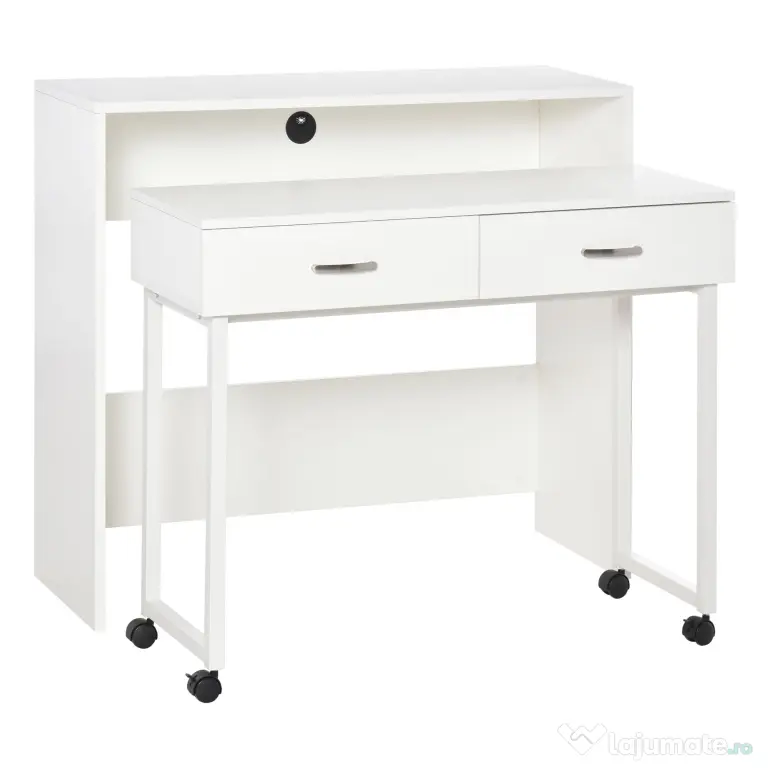HOMCOM Birou Dublu Ergonomic Separabil cu Role, Rafturi Interioare pentru Organizare Eficientă, Design Modern, Alb, 100x36x88 cm | Aosom Romania