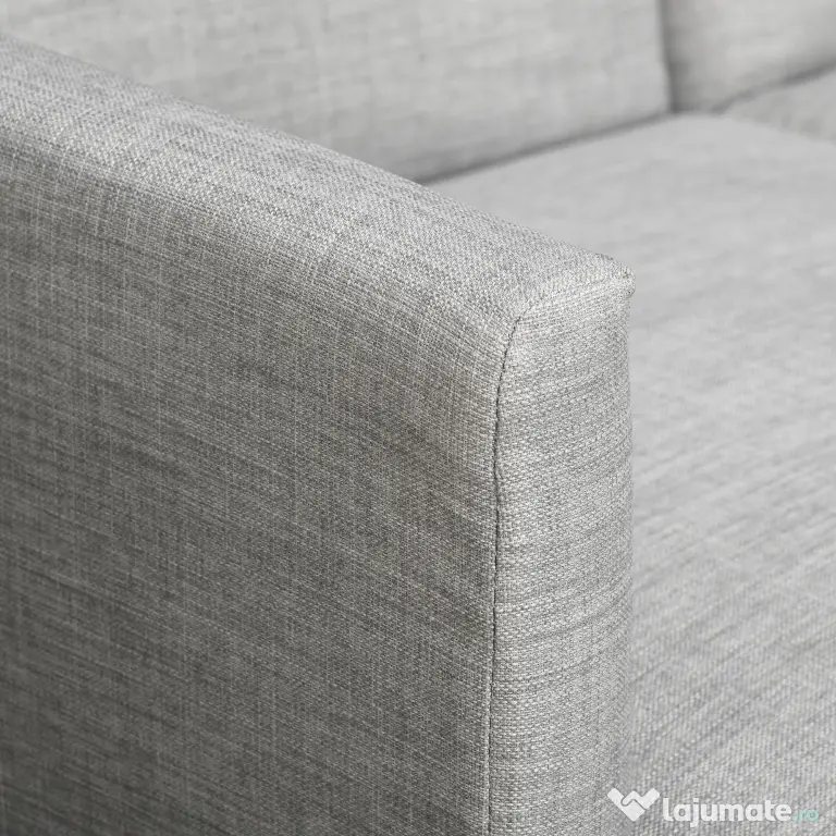 HOMCOM Canapea Extensibila cu 3 Locuri, Canapea pe Colt din Tesatura Gri cu Spatar Reglabil, Stil Scandinav, 207x146x80cm | Aosom Romania
