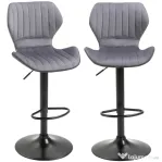Homcom Set 2 Scaune Bar – Negru Catifea, Reglabile & Cu Spatar