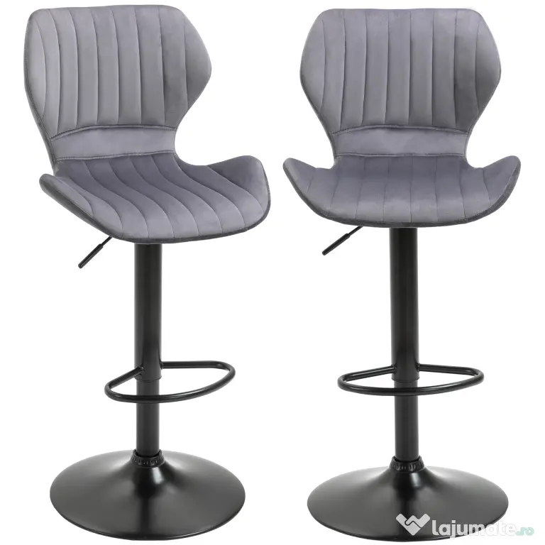 Set 2 scaune bar, inaltime reglabila, imitatie catifea HOMCOM | Aosom Romania