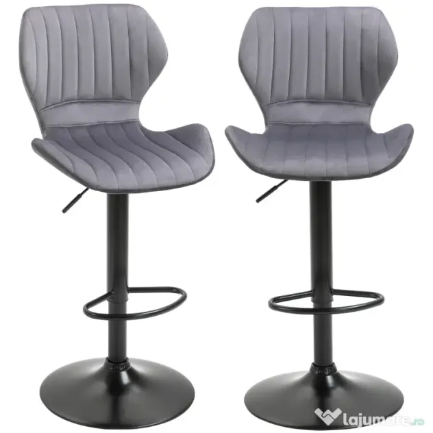 Set 2 scaune bar, inaltime reglabila, imitatie catifea HOMCOM | Aosom Romania