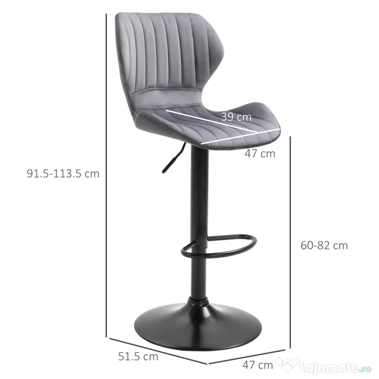 Set 2 scaune bar, inaltime reglabila, imitatie catifea HOMCOM | Aosom Romania
