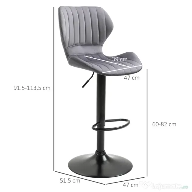 Set 2 scaune bar, inaltime reglabila, imitatie catifea HOMCOM | Aosom Romania