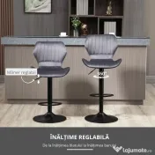 Set 2 scaune bar, inaltime reglabila, imitatie catifea HOMCOM | Aosom Romania