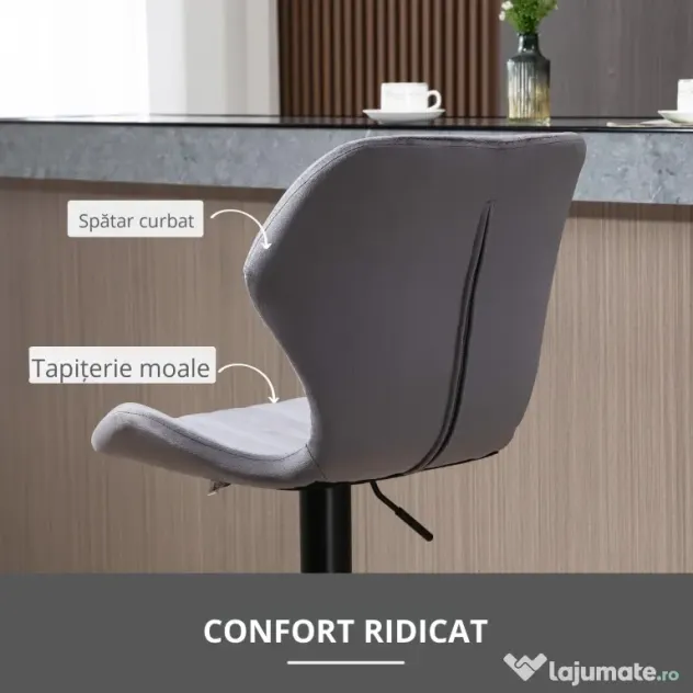 Set 2 scaune bar, inaltime reglabila, imitatie catifea HOMCOM | Aosom Romania