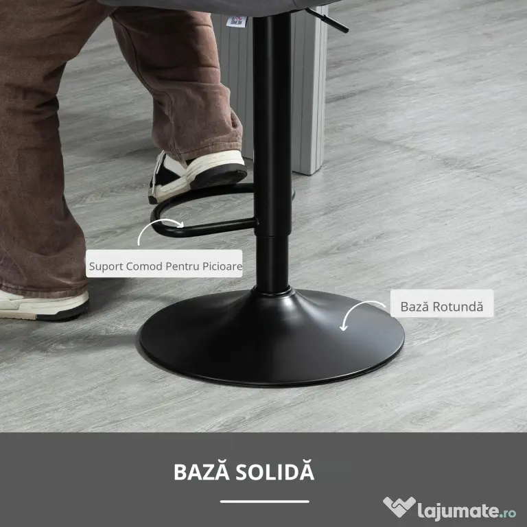 Set 2 scaune bar, inaltime reglabila, imitatie catifea HOMCOM | Aosom Romania