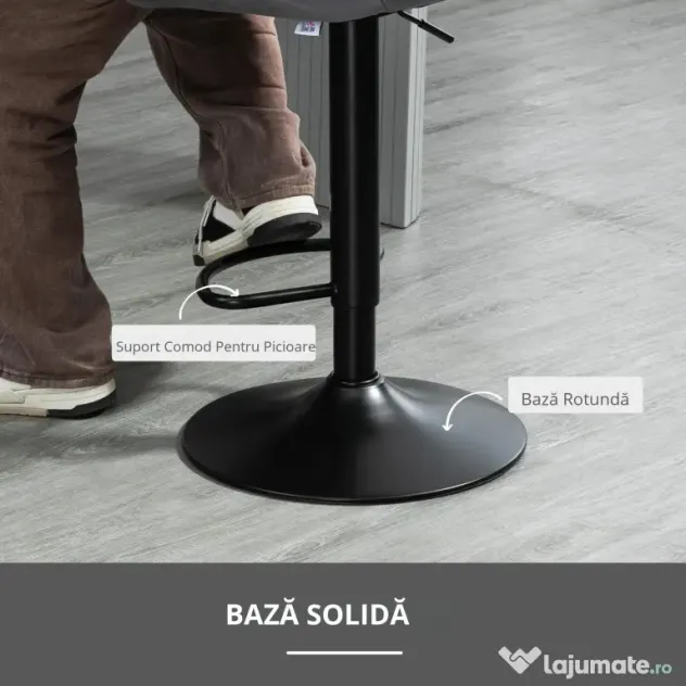 Set 2 scaune bar, inaltime reglabila, imitatie catifea HOMCOM | Aosom Romania