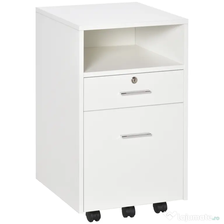 Vinsetto Dulap cu Sertare Blocabile, 2 Chei Incluse, cu 5 roti cu rotatie la 360°, Spațiu Optimizat, Alb | Aosom Romania