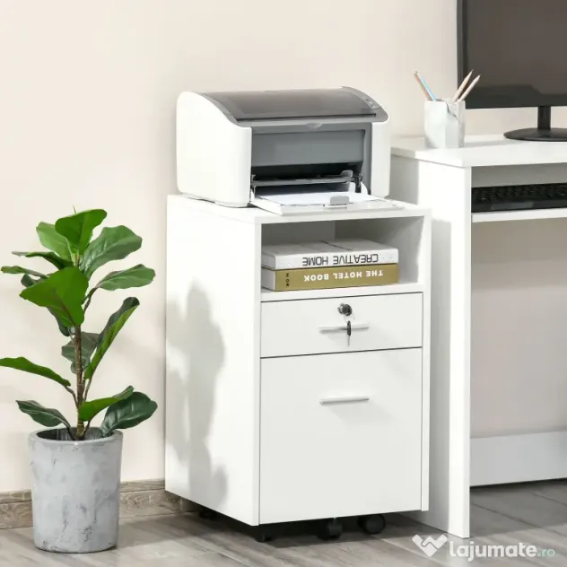 Vinsetto Dulap cu Sertare Blocabile, 2 Chei Incluse, cu 5 roti cu rotatie la 360°, Spațiu Optimizat, Alb | Aosom Romania