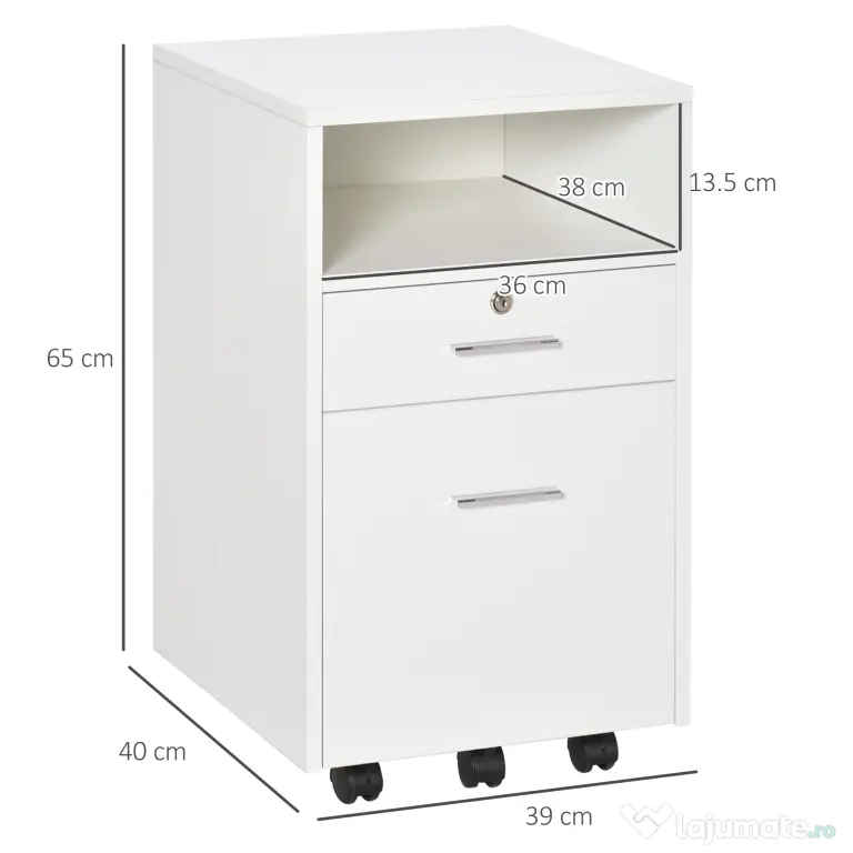 Vinsetto Dulap cu Sertare Blocabile, 2 Chei Incluse, cu 5 roti cu rotatie la 360°, Spațiu Optimizat, Alb | Aosom Romania