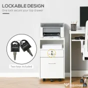 Vinsetto Dulap cu Sertare Blocabile, 2 Chei Incluse, cu 5 roti cu rotatie la 360°, Spațiu Optimizat, Alb | Aosom Romania