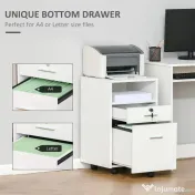 Vinsetto Dulap cu Sertare Blocabile, 2 Chei Incluse, cu 5 roti cu rotatie la 360°, Spațiu Optimizat, Alb | Aosom Romania