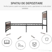 Cadru de Pat de o Persoana HOMCOM din Lemn si Otel cu Sipci in Stil Industrial, 90x200cm