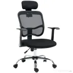 Scaun de Birou Ergonomic Vinsetto cu Șezut Reglabil și Tetieră, din Poliester și Oțel, 63x62x106-114 cm, Negru
