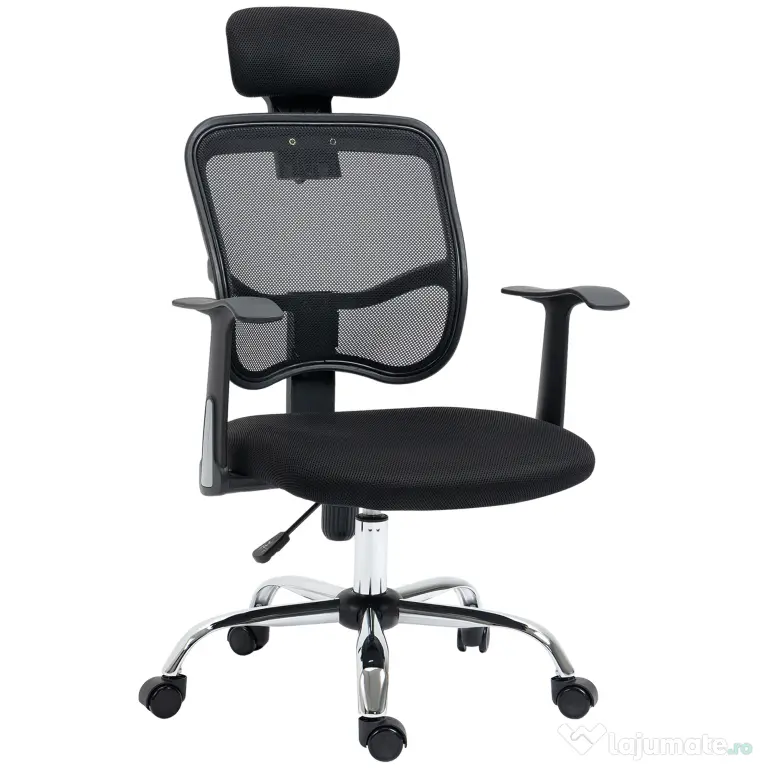Vinsetto Scaun de Birou Ergonomic și Reglabil cu Tetieră, Negru | Aosom Romania