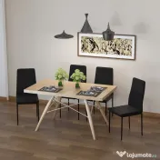 HOMCOM Set 4 scaune captusite pentru camera de zi, moderne, din metal si material textil Negru 