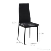 HOMCOM Set 4 scaune captusite pentru camera de zi, moderne, din metal si material textil Negru 
