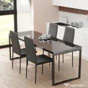 HOMCOM Set 4 scaune captusite pentru camera de zi, moderne, din metal si material textil Negru 