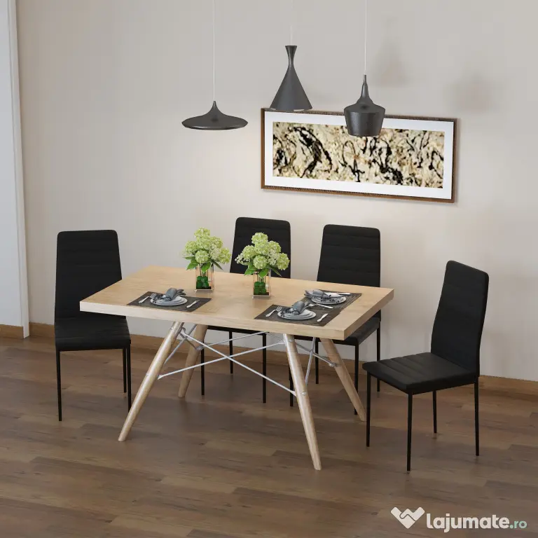 Set 4 scaune captusite pentru sufragerie, mobilier modern, scaun negru, scaun pentru bucatarie HOMCOM | Aosom RO