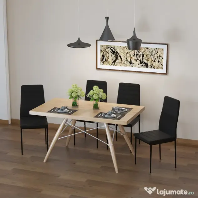 Set 4 scaune captusite pentru sufragerie, mobilier modern, scaun negru, scaun pentru bucatarie HOMCOM | Aosom RO