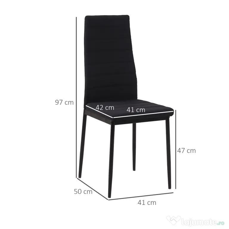 Set 4 scaune captusite pentru sufragerie, mobilier modern, scaun negru, scaun pentru bucatarie HOMCOM | Aosom RO