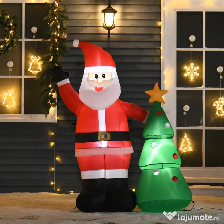 HOMCOM Mos Craciun Gonflabil cu Brad, Decoratiune de Craciun pentru Exterior cu Lumini cu LED | Aosom Romania