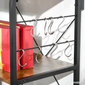 HOMCOM Etajere de bucatarie - etajera cuptor cu microunde - mobilier cuptor cu microunde - 3 rafturi, raft, carlige - panouri de particule aspect stejar deschis cadru metal negru | Aosom Romania 