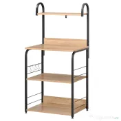 HOMCOM Etajere de bucatarie - etajera cuptor cu microunde - mobilier cuptor cu microunde - 3 rafturi, raft, carlige - panouri de particule aspect stejar deschis cadru metal negru | Aosom Romania 