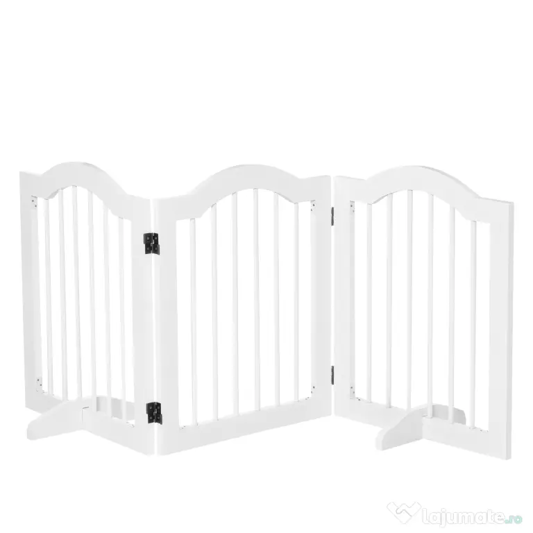 PawHut Gard Pliabil din Lemn pentru Câini, Design cu 3 Secțiuni, 154.5x29.5x61 cm, Alb | Aosom Romania
