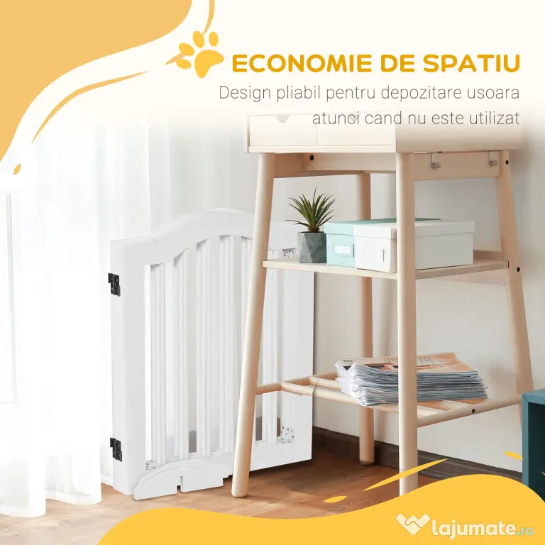 PawHut Gard Pliabil din Lemn pentru Câini, Design cu 3 Secțiuni, 154.5x29.5x61 cm, Alb | Aosom Romania